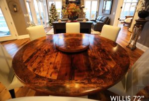 reclaimed wood tables Ontario, barnwood tables Ontario, round table, round pedestal table, hemlock