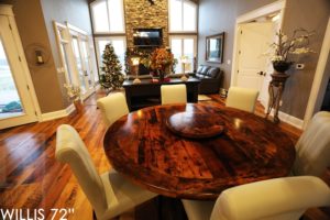 reclaimed wood tables Ontario, barnwood tables Ontario, round table, round pedestal table, hemlock