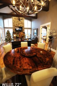 reclaimed wood tables Ontario, barnwood tables Ontario, round table, round pedestal table, hemlock