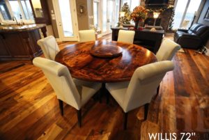 reclaimed wood tables Ontario, barnwood tables Ontario, round table, round pedestal table, hemlock