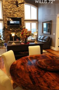 reclaimed wood tables Ontario, barnwood tables Ontario, round table, round pedestal table, hemlock