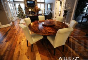 reclaimed wood tables Ontario, barnwood tables Ontario, round table, round pedestal table, hemlock
