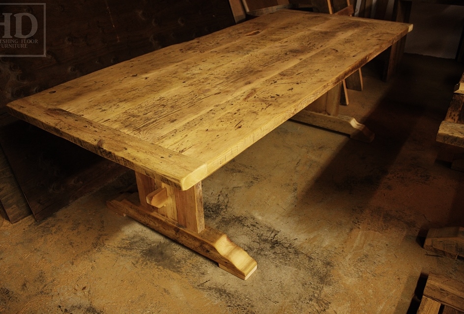 reclaimed wood tables Ontario, Hamilton, Pine harvest table, trestle style, modern farmhouse, rustic cottage furniture, cottage, epoxy, resin, recycled, Gerald Reinink, HD Threshing Floor Furniture, live edge