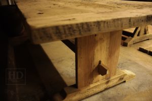 reclaimed wood tables Ontario, Hamilton, Pine harvest table, trestle style, modern farmhouse, rustic cottage furniture, cottage, epoxy, resin, recycled, Gerald Reinink, HD Threshing Floor Furniture, live edge
