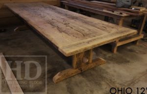 reclaimed wood tables Ontario, recycled, trestle, ohio, cottager chairs, cottage life, rustic wood table