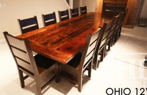 reclaimed wood tables Ontario, recycled, trestle, ohio, cottager chairs, cottage life, rustic wood table