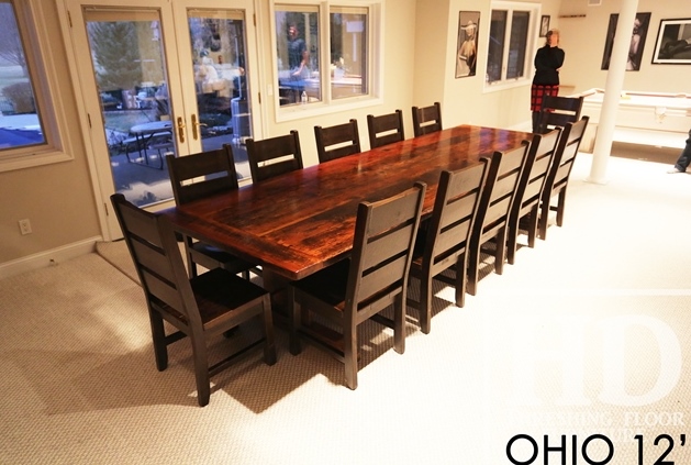 reclaimed wood tables Ontario, recycled, trestle, ohio, cottager chairs, cottage life, rustic wood table
