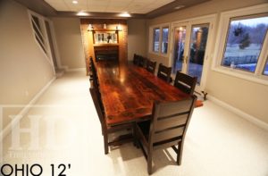 reclaimed wood tables Ontario, recycled, trestle, ohio, cottager chairs, cottage life, rustic wood table