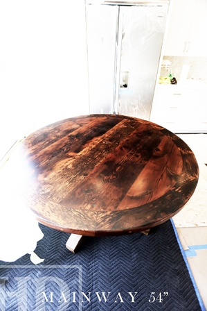 round tables Ontario, round, hemlock, reclaimed wood tables Toronto, farmhouse table, recycled wood furniture, Gerald Reinink, HD Threshing Floor Furniture, Edgar Beringer