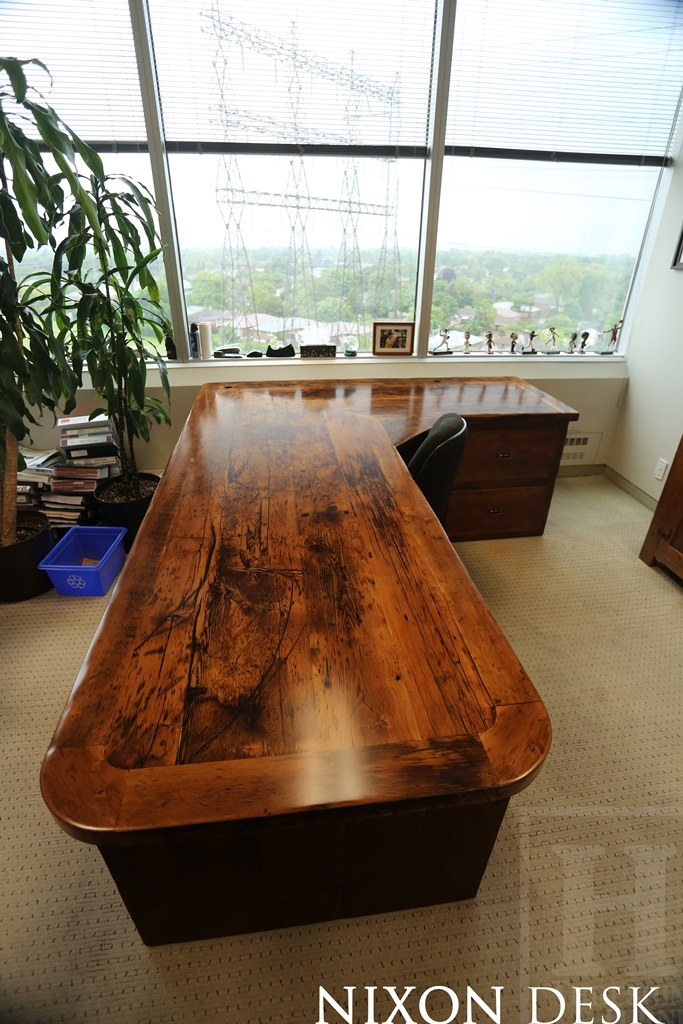 Custom L Shaped Reclaimed Wood Desk In Toronto Office Blog