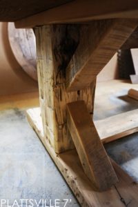 farmhouse harvest table, sawbuck, reclaimed hemlock, solid wood chairs, epoxy, hand-hewn beam, pioneer barn, Ontario, reclaimed wood table, distressed wood table, epoxy, resin, Gerald Reinink, HD Threshing Floor Furniture, cottage table, rustic wood table