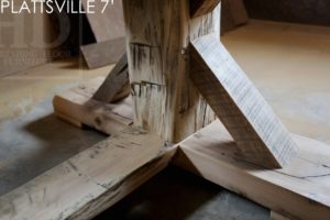 farmhouse harvest table, sawbuck, reclaimed hemlock, solid wood chairs, epoxy, hand-hewn beam, pioneer barn, Ontario, reclaimed wood table, distressed wood table, epoxy, resin, Gerald Reinink, HD Threshing Floor Furniture, cottage table, rustic wood table
