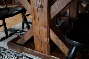 farmhouse harvest table, sawbuck, reclaimed hemlock, solid wood chairs, epoxy, hand-hewn beam, pioneer barn, Ontario, reclaimed wood table, distressed wood table, epoxy, resin, Gerald Reinink, HD Threshing Floor Furniture, cottage table, rustic wood table