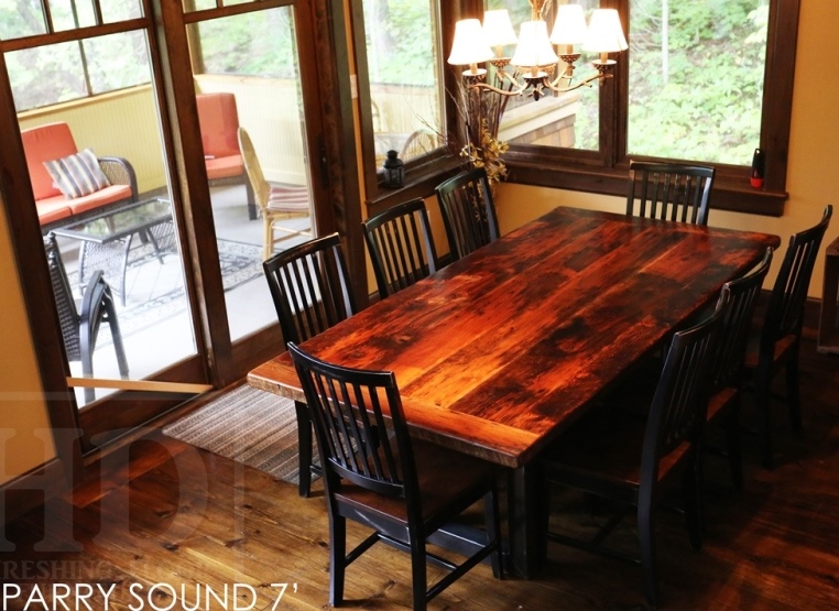 reclaimed wood cottage table, cottage life, reclaimed wood tables Ontario, Parry Sound, wormy maple, barnwood, farmhouse, country table, modern farmhouse, HD Threshing Floor Furniture, Gerald Reinink