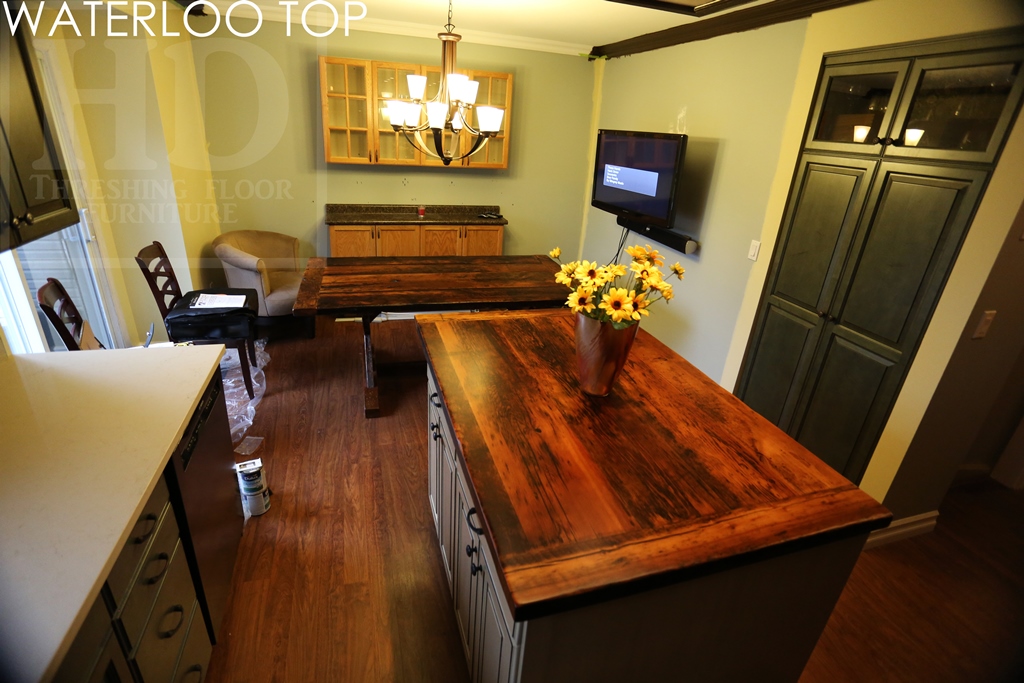 custom reclaimed wood island top, island top, barnwood island, reclaimed wood top, epoxy, hemlock, barnwood, live edge, HD Threshing Floor Furniture, HD Threshing, cottage island top, cottage
