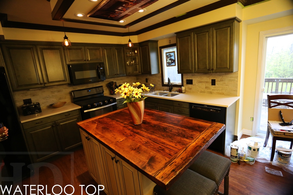 custom reclaimed wood island top, island top, barnwood island, reclaimed wood top, epoxy, hemlock, barnwood, live edge, HD Threshing Floor Furniture, HD Threshing, cottage island top, cottage