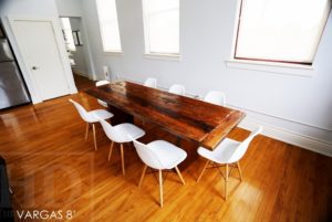 reclaimed wood tables Hamilton, barnwood, condo table, narrow tables Ontario, reclaimed hemlock, live edge, farmhouse, country style, cottage, Gerald Reinink