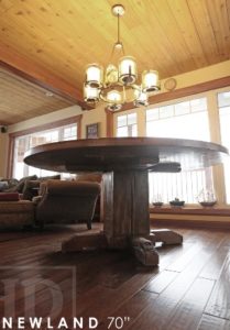 reclaimed wood round table, pedestal table, barn board table, rustic cottage table, Ontario, Dorset, epoxy, HD Threshing Floor Furniture, hemlock