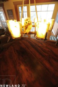 reclaimed wood round table, pedestal table, barn board table, rustic cottage table, Ontario, Dorset, epoxy, HD Threshing Floor Furniture, hemlock