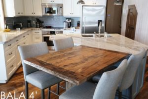 reclaimed wood pedestal table, Bala, Ontario, barnwood cottage table, farmhouse table, mennonite table, mennonite furniture, hemlock threshing floor, Gerald Reinink, HD Threshing, HD Threshing Floor Furniture, gray, grey, recycled wood table, solid wood furniture Ontario
