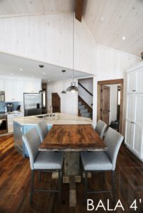 reclaimed wood pedestal table, Bala, Ontario, barnwood cottage table, farmhouse table, mennonite table, mennonite furniture, hemlock threshing floor, Gerald Reinink, HD Threshing, HD Threshing Floor Furniture, gray, grey, recycled wood table, solid wood furniture Ontario