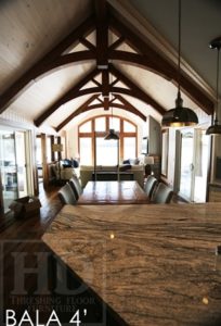 reclaimed wood pedestal table, Bala, Ontario, barnwood cottage table, farmhouse table, mennonite table, mennonite furniture, hemlock threshing floor, Gerald Reinink, HD Threshing, HD Threshing Floor Furniture, gray, grey, recycled wood table, solid wood furniture Ontario