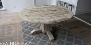 reclaimed wood round tables Ontario, Toronto, rustic table, mennonite round table, mennonite furniture Cambridge, barnwood furniture, grey table, gray table, light coloured table, distressed wood table, cottage table, farmhouse table, country style table