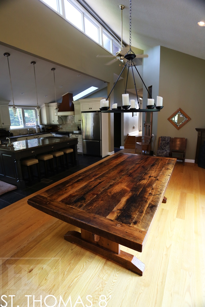 reclaimed wood table St. Thomas, Ontario, St. Thomas, Farmhouse Table Ontario, Epoxy, Resin, barnwood edges, recycled wood table, thick top table, trestle table, mennonite,, solid wood table