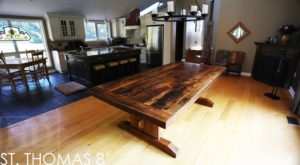 reclaimed wood table St. Thomas, Ontario, St. Thomas, Farmhouse Table Ontario, Epoxy, Resin, barnwood edges, recycled wood table, thick top table, trestle table, mennonite,, solid wood table