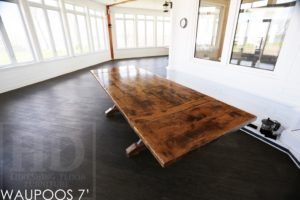 gray reclaimed wood table, winery tables, wine table, farmhouse table, harvest table, reclaimed wood tables Ontario, HD Threshing, HD Threshing Floor Furniture, barnwood table, recycled wood furniture, solid wood table, distressed wood table, Picton, Ontario