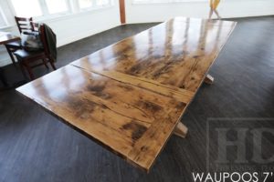 gray reclaimed wood table, winery tables, wine table, farmhouse table, harvest table, reclaimed wood tables Ontario, HD Threshing, HD Threshing Floor Furniture, barnwood table, recycled wood furniture, solid wood table, distressed wood table, Picton, Ontario