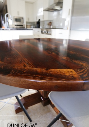 round table, reclaimed wood round table, reclaimed wood furniture, custom table Toronto, barnwood table, mennonite furniture, hand-hewn beam