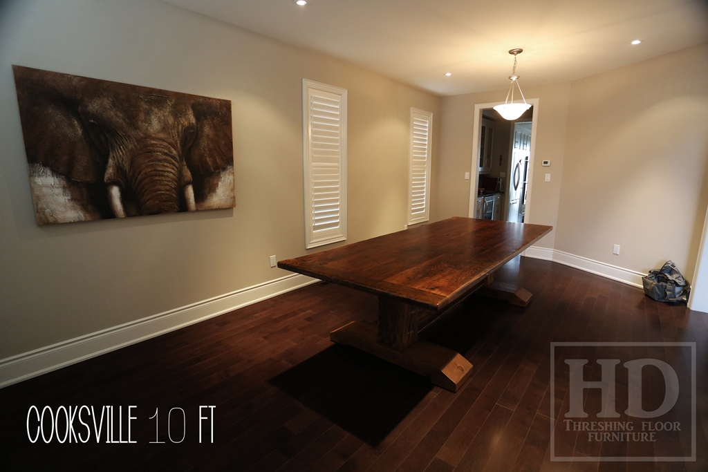 reclaimed wood pedestal table Aurora Ontario, mennonite furniture, mennonite table, reclaimed wood furniture, epoxy, Gerald Reinink, HD Threshing, HD Threshing Floor Furniture, aurora, ontario, farmhouse tables Ontario, harvest tables Toronto