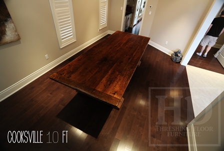 reclaimed wood pedestal table Aurora Ontario, mennonite furniture, mennonite table, reclaimed wood furniture, epoxy, Gerald Reinink, HD Threshing, HD Threshing Floor Furniture, aurora, ontario, farmhouse tables Ontario, harvest tables Toronto