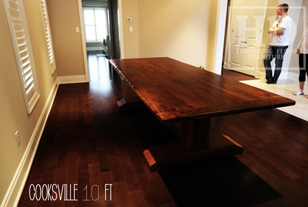 reclaimed wood pedestal table Aurora Ontario, mennonite furniture, mennonite table, reclaimed wood furniture, epoxy, Gerald Reinink, HD Threshing, HD Threshing Floor Furniture, aurora, ontario, farmhouse tables Ontario, harvest tables Toronto