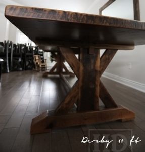 reclaimed wood table Collingwood, Ontario, sawbuck table, HD Threshing, HD Threshing Floor Furniture, mennonite furniture, amish furniture, rustic wood tables Ontario, cottage furniture Ontario, reclaimed wood furniture, sawbuck