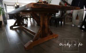 reclaimed wood table Collingwood, Ontario, sawbuck table, HD Threshing, HD Threshing Floor Furniture, mennonite furniture, amish furniture, rustic wood tables Ontario, cottage furniture Ontario, reclaimed wood furniture, sawbuck