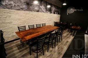 restaurant table tops Ontario, restaurant tables, reclaimed wood restaurant tables, commercial reclaimed wood furniture, epoxy, HD Threshing, HD Threshing Floor Furniture, restaurant, bistro tables