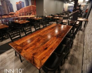 restaurant table tops Ontario, restaurant tables, reclaimed wood restaurant tables, commercial reclaimed wood furniture, epoxy, HD Threshing, HD Threshing Floor Furniture, restaurant, bistro tables