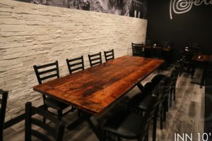 restaurant table tops Ontario, restaurant tables, reclaimed wood restaurant tables, commercial reclaimed wood furniture, epoxy, HD Threshing, HD Threshing Floor Furniture, restaurant, bistro tables