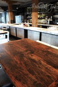 restaurant tables Ontario, restaurant tops, reclaimed wood restaurant tables Ontario, HD Threshing, HD Threshing Floor Furniture, barnwood, hemlock, epoxy
