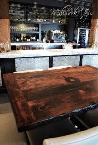 restaurant tables Ontario, restaurant tops, reclaimed wood restaurant tables Ontario, HD Threshing, HD Threshing Floor Furniture, barnwood, hemlock, epoxy