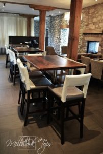 restaurant tables Ontario, restaurant tops, reclaimed wood restaurant tables Ontario, HD Threshing, HD Threshing Floor Furniture, barnwood, hemlock, epoxy