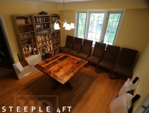 reclaimed wood pedestal table Ontario, epoxy, resin, HD Threshing, HD Threshing Floor Furniture, Gerald Reinink, rustic table, threshing floor table, mennonite furniture, solid wood furniture Ontario