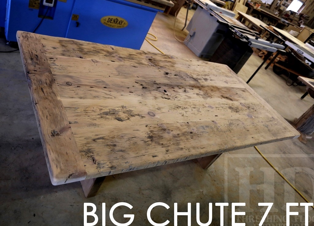 reclaimed wood farmhouse table Big Chute Ontario, Big Chute, reclaimed wood table, HD Threshing, HD Threshing Floor Furniture, epoxy, resin, Gerald Reinink, mennonite furniture, amish furniture, solid wood table, live edge