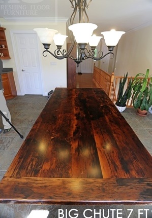 reclaimed wood farmhouse table Big Chute Ontario, Big Chute, reclaimed wood table, HD Threshing, HD Threshing Floor Furniture, epoxy, resin, Gerald Reinink, mennonite furniture, amish furniture, solid wood table, live edge