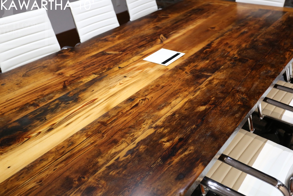 reclaimed wood table Ontario, boardroom table Ontario, epoxy, resin, HD Threshing, HD Threshing Floor Furniture, live edge, solid wood furniture, mennonite furniture, barnwood table, rustic wood table, metal base table, conference tables