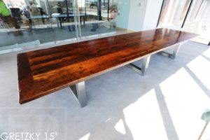 winery table, reclaimed wood tables Ontario, commercial reclaimed wood table, Wayne Gretzky Estates Winery, wine table, epoxy, resin, rustic winery furniture, reclaimed wood restaurant table, boardroom tables Ontario, conference tables Ontario, reclaimed wood metal base table