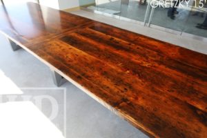 winery table, reclaimed wood tables Ontario, commercial reclaimed wood table, Wayne Gretzky Estates Winery, wine table, epoxy, resin, rustic winery furniture, reclaimed wood restaurant table, boardroom tables Ontario, conference tables Ontario, reclaimed wood metal base table