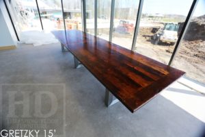 winery table, reclaimed wood tables Ontario, commercial reclaimed wood table, Wayne Gretzky Estates Winery, wine table, epoxy, resin, rustic winery furniture, reclaimed wood restaurant table, boardroom tables Ontario, conference tables Ontario, reclaimed wood metal base table